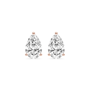 Pear Certified Lab Grown Diamond Three Prong Guardian Back Stud Earrings