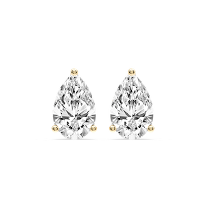 Pear Certified Lab Grown Diamond Three Prong Guardian Back Stud Earrings