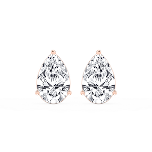 Pear Lab Grown Diamond Three Prong Basket Threaded Stud Earrings