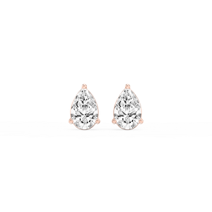 Pear Lab Grown Diamond Three Prong Basket Threaded Stud Earrings