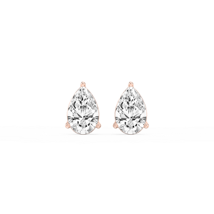 Pear Lab Grown Diamond Three Prong Basket Threaded Stud Earrings