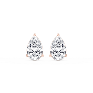 Pear Lab Grown Diamond Three Prong Basket Threaded Stud Earrings