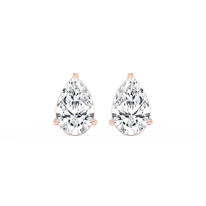 Pear Lab Grown Diamond Three Prong Basket Threaded Stud Earrings
