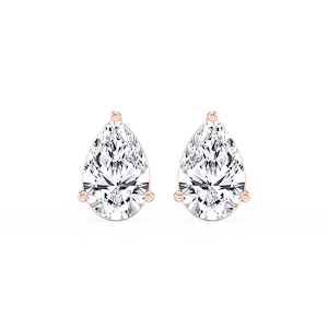 Pear Lab Grown Diamond Three Prong Basket Threaded Stud Earrings