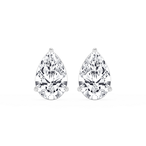 Pear Lab Grown Diamond Three Prong Basket Threaded Stud Earrings