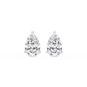 Pear Lab Grown Diamond Three Prong Basket Threaded Stud Earrings