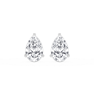 Pear Lab Grown Diamond Three Prong Basket Threaded Stud Earrings