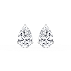 Pear Lab Grown Diamond Three Prong Basket Threaded Stud Earrings
