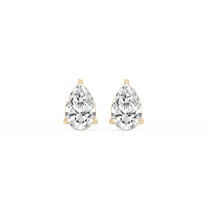 Pear Lab Grown Diamond Three Prong Basket Threaded Stud Earrings