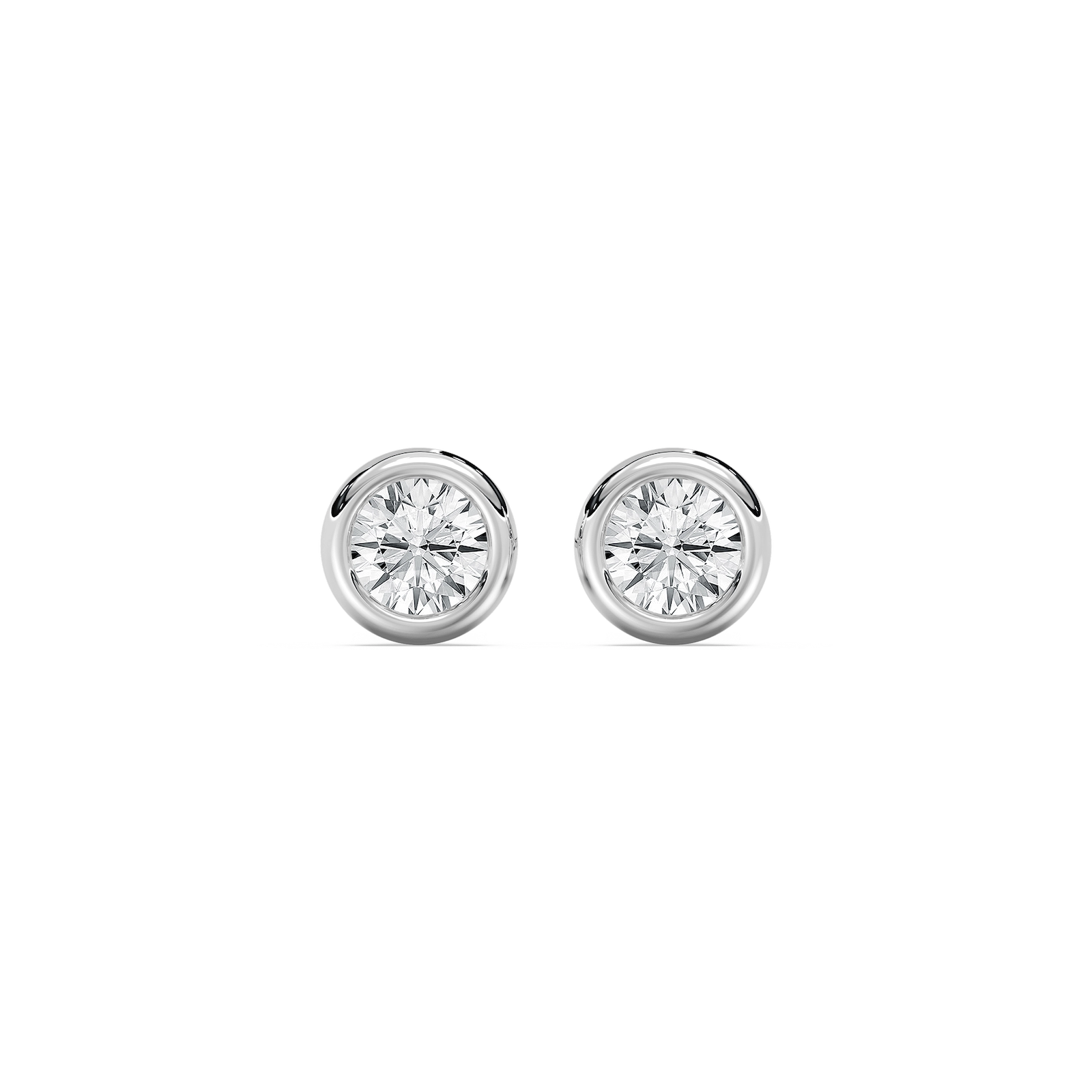 Round Lab Grown Diamond Petite Three Prong Martini Bezel Stud Earrings