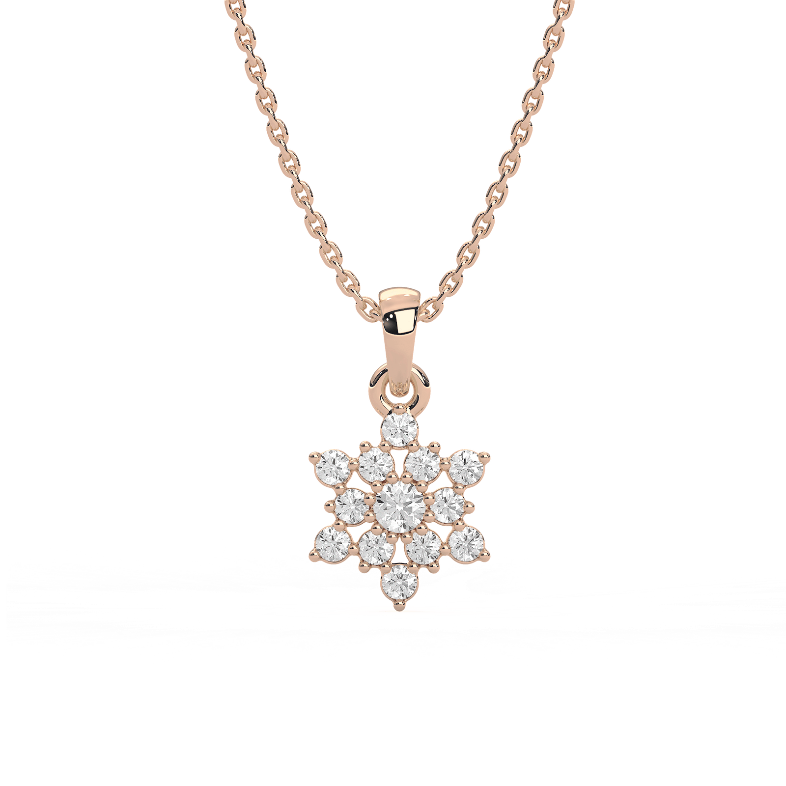 1/4 ctw Round Lab Grown Diamond Petite Snowflake Pendant  - 18 Inches