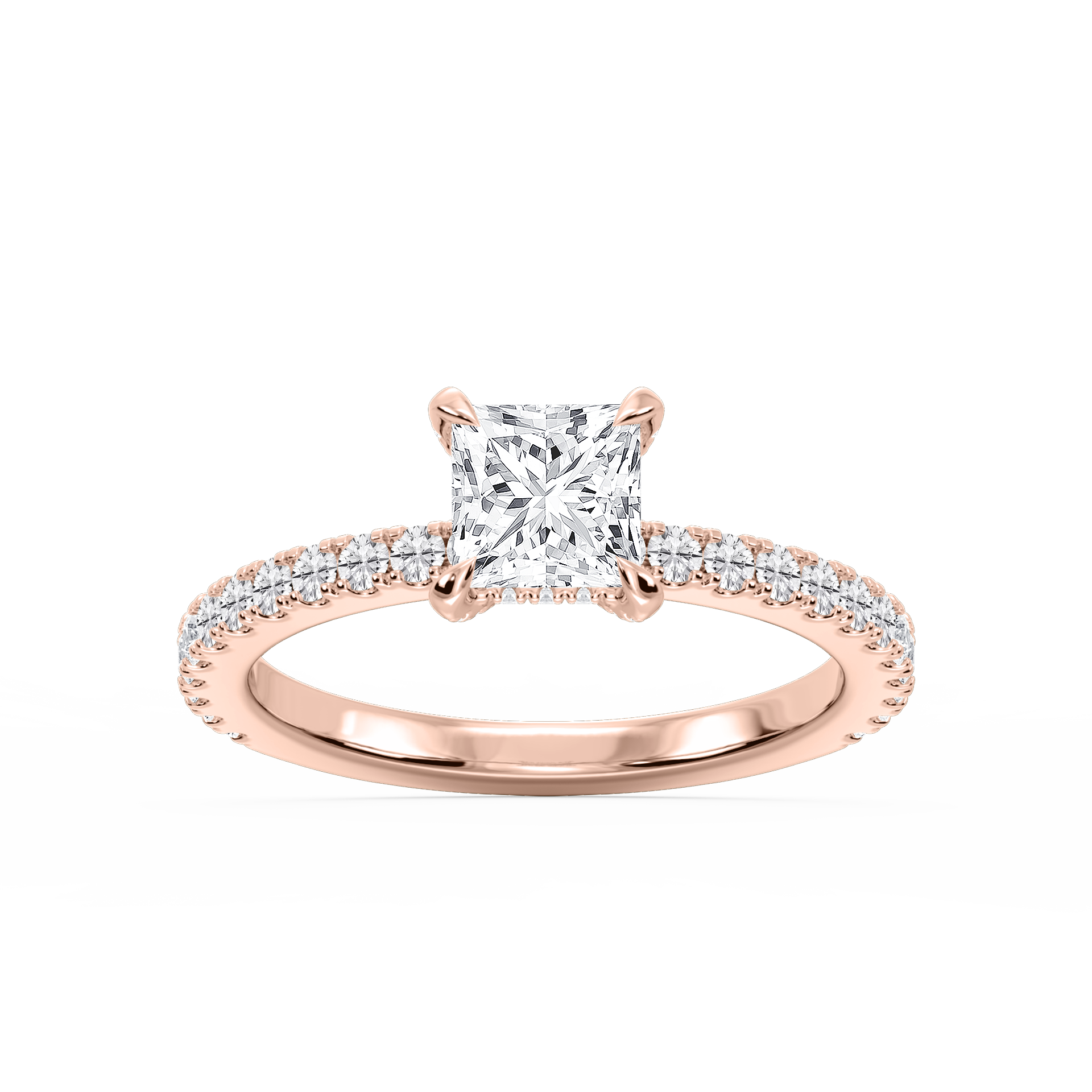 Presley Princess Lab Grown Diamond Claw Prong Hidden Halo Engagement Ring