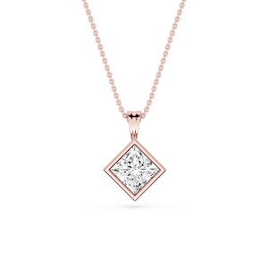 Princess Lab Grown Diamond Bezel Set Bail Solitaire Pendant - 16 to 18 Inches