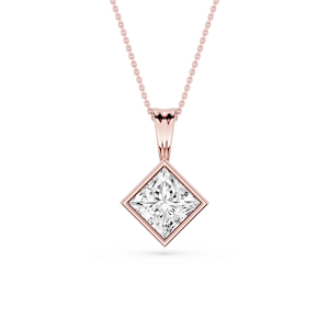 Princess Lab Grown Diamond Bezel Set Bail Solitaire Pendant - 16 to 18 Inches