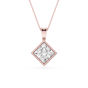 Princess Lab Grown Diamond Bezel Set Bail Solitaire Pendant - 16 to 18 Inches
