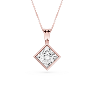 Princess Lab Grown Diamond Bezel Set Bail Solitaire Pendant - 16 to 18 Inches