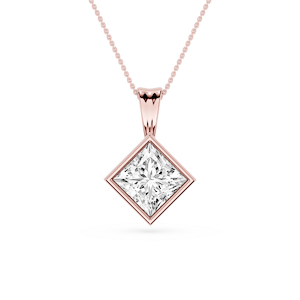 Princess Lab Grown Diamond Bezel Set Bail Solitaire Pendant - 16 to 18 Inches