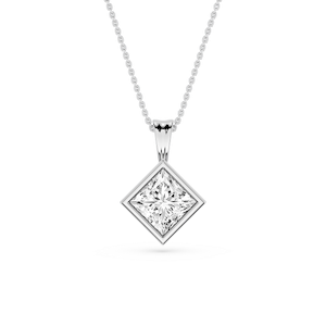 Princess Lab Grown Diamond Bezel Set Bail Solitaire Pendant - 16 to 18 Inches
