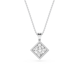 Princess Lab Grown Diamond Bezel Set Bail Solitaire Pendant - 16 to 18 Inches