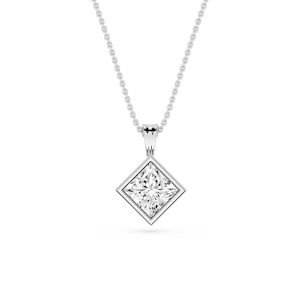 Princess Lab Grown Diamond Bezel Set Bail Solitaire Pendant - 16 to 18 Inches
