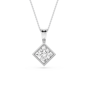 Princess Lab Grown Diamond Bezel Set Bail Solitaire Pendant - 16 to 18 Inches