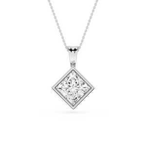 Princess Lab Grown Diamond Bezel Set Bail Solitaire Pendant - 16 to 18 Inches