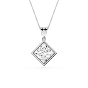 Princess Lab Grown Diamond Bezel Set Bail Solitaire Pendant - 16 to 18 Inches
