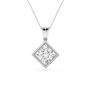 Princess Lab Grown Diamond Bezel Set Bail Solitaire Pendant - 16 to 18 Inches