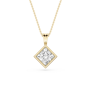 Princess Lab Grown Diamond Bezel Set Bail Solitaire Pendant - 16 to 18 Inches