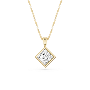 Princess Lab Grown Diamond Bezel Set Bail Solitaire Pendant - 16 to 18 Inches