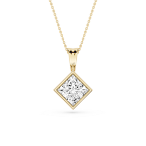 Princess Lab Grown Diamond Bezel Set Bail Solitaire Pendant - 16 to 18 Inches