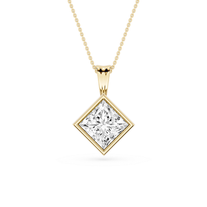 Princess Lab Grown Diamond Bezel Set Bail Solitaire Pendant - 16 to 18 Inches