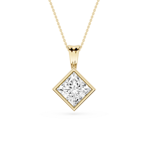 Princess Lab Grown Diamond Bezel Set Bail Solitaire Pendant - 16 to 18 Inches