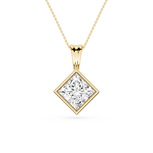 Princess Lab Grown Diamond Bezel Set Bail Solitaire Pendant - 16 to 18 Inches
