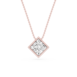 Princess Lab Grown Diamond Bezel Solitaire Slide Pendant - 16 to 18 Inches
