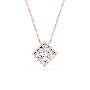 Princess Lab Grown Diamond Bezel Solitaire Slide Pendant - 16 to 18 Inches