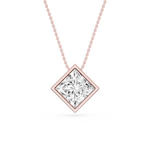 Princess Lab Grown Diamond Bezel Solitaire Slide Pendant - 16 to 18 Inches