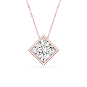 Princess Lab Grown Diamond Bezel Solitaire Slide Pendant - 16 to 18 Inches