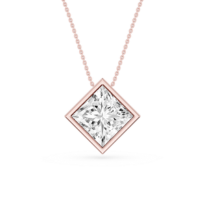 Princess Lab Grown Diamond Bezel Solitaire Slide Pendant - 16 to 18 Inches
