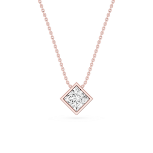 Princess Lab Grown Diamond Bezel Solitaire Slide Pendant - 16 to 18 Inches