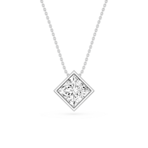 Princess Lab Grown Diamond Bezel Solitaire Slide Pendant - 16 to 18 Inches