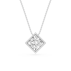 Princess Lab Grown Diamond Bezel Solitaire Slide Pendant - 16 to 18 Inches