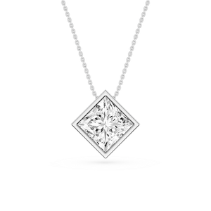 Princess Lab Grown Diamond Bezel Solitaire Slide Pendant - 16 to 18 Inches