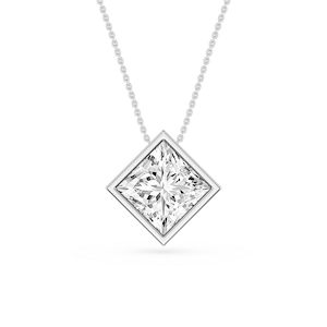 Princess Lab Grown Diamond Bezel Solitaire Slide Pendant - 16 to 18 Inches