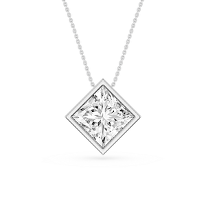Princess Lab Grown Diamond Bezel Solitaire Slide Pendant - 16 to 18 Inches