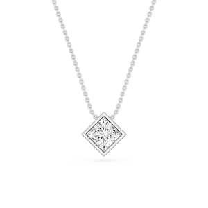 Princess Lab Grown Diamond Bezel Solitaire Slide Pendant - 16 to 18 Inches