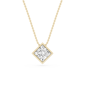 Princess Lab Grown Diamond Bezel Solitaire Slide Pendant - 16 to 18 Inches