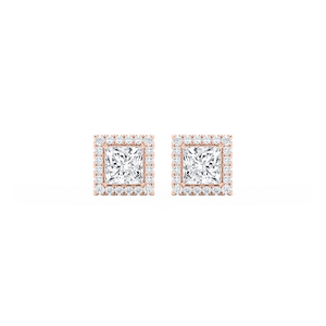 Princess Lab Grown Diamond Four Prong Basket Halo Stud Earrings