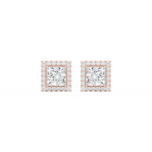 Princess Lab Grown Diamond Four Prong Basket Halo Stud Earrings