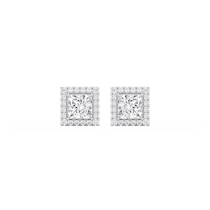 Princess Lab Grown Diamond Four Prong Basket Halo Stud Earrings
